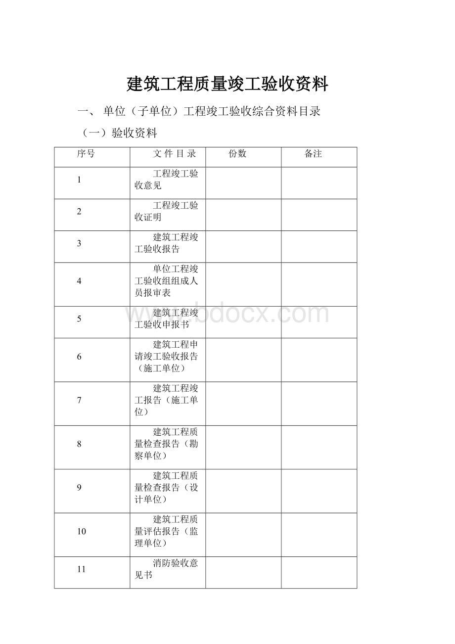 建筑工程质量竣工验收资料Word下载.docx