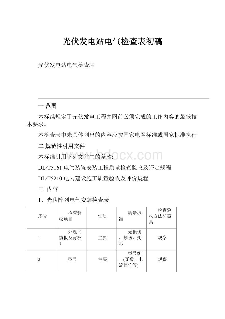 光伏发电站电气检查表初稿Word文件下载.docx_第1页