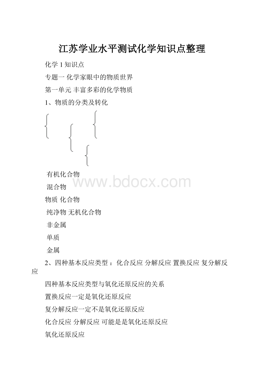 江苏学业水平测试化学知识点整理Word文档下载推荐.docx_第1页