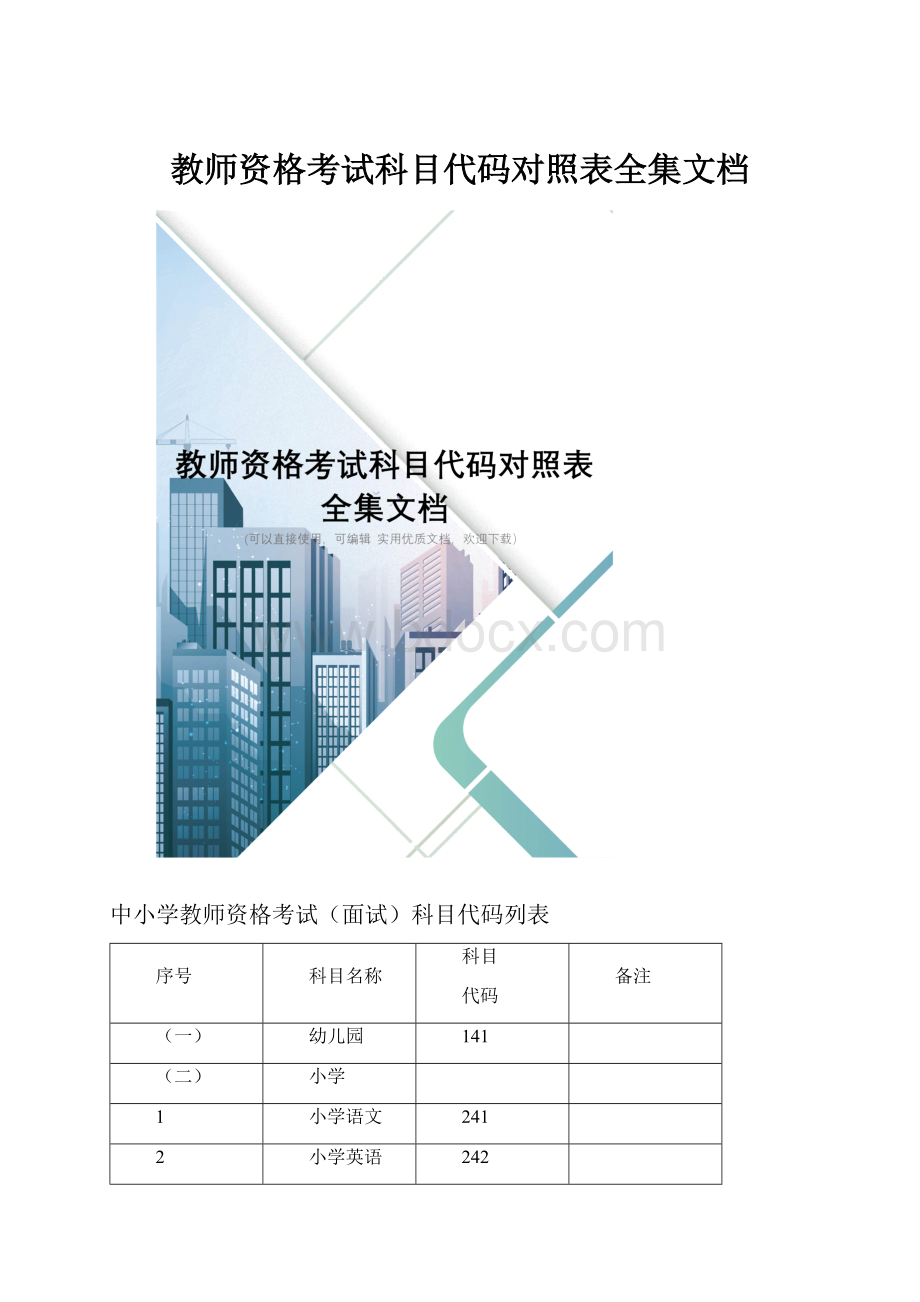 教师资格考试科目代码对照表全集文档.docx_第1页