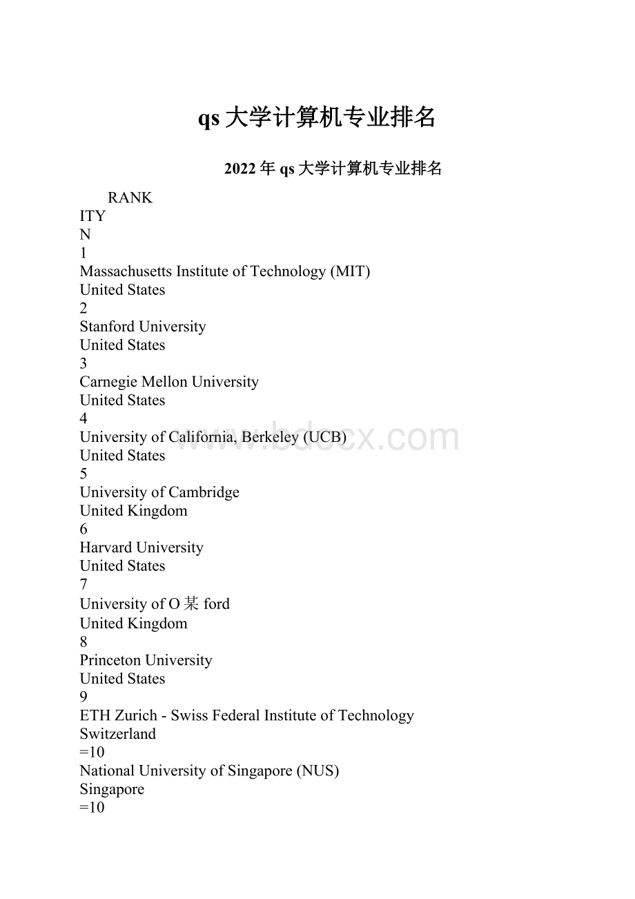 qs大学计算机专业排名Word文档格式.docx