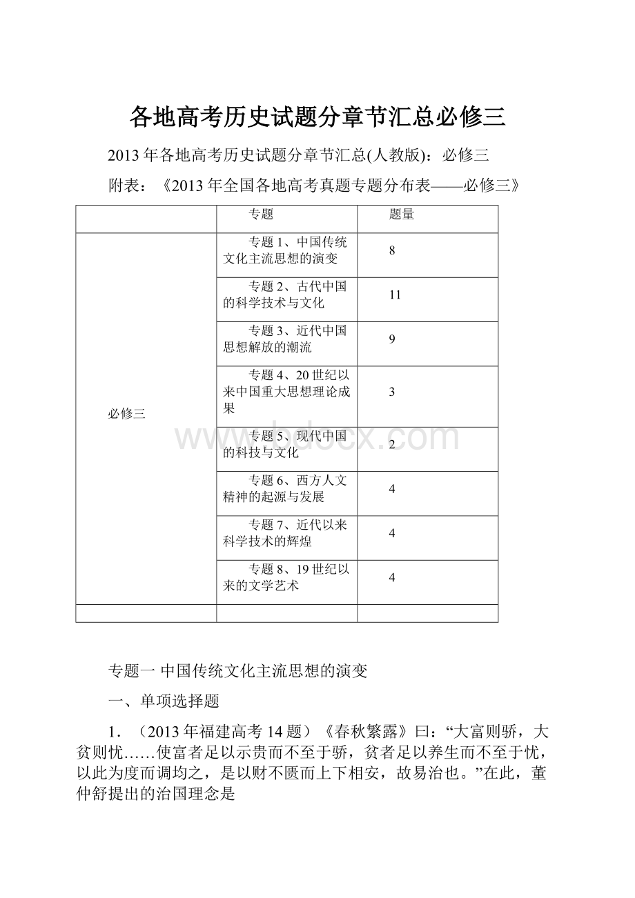 各地高考历史试题分章节汇总必修三.docx_第1页