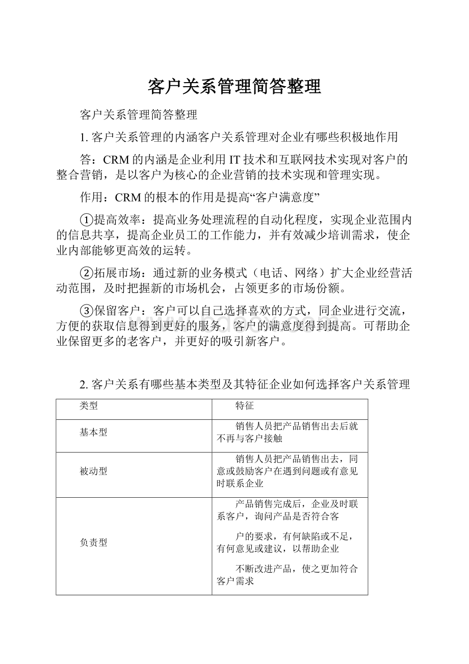 客户关系管理简答整理文档格式.docx