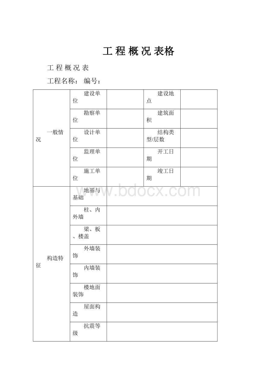 工 程 概 况 表格Word格式.docx