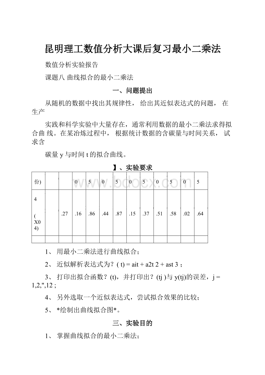 昆明理工数值分析大课后复习最小二乘法.docx