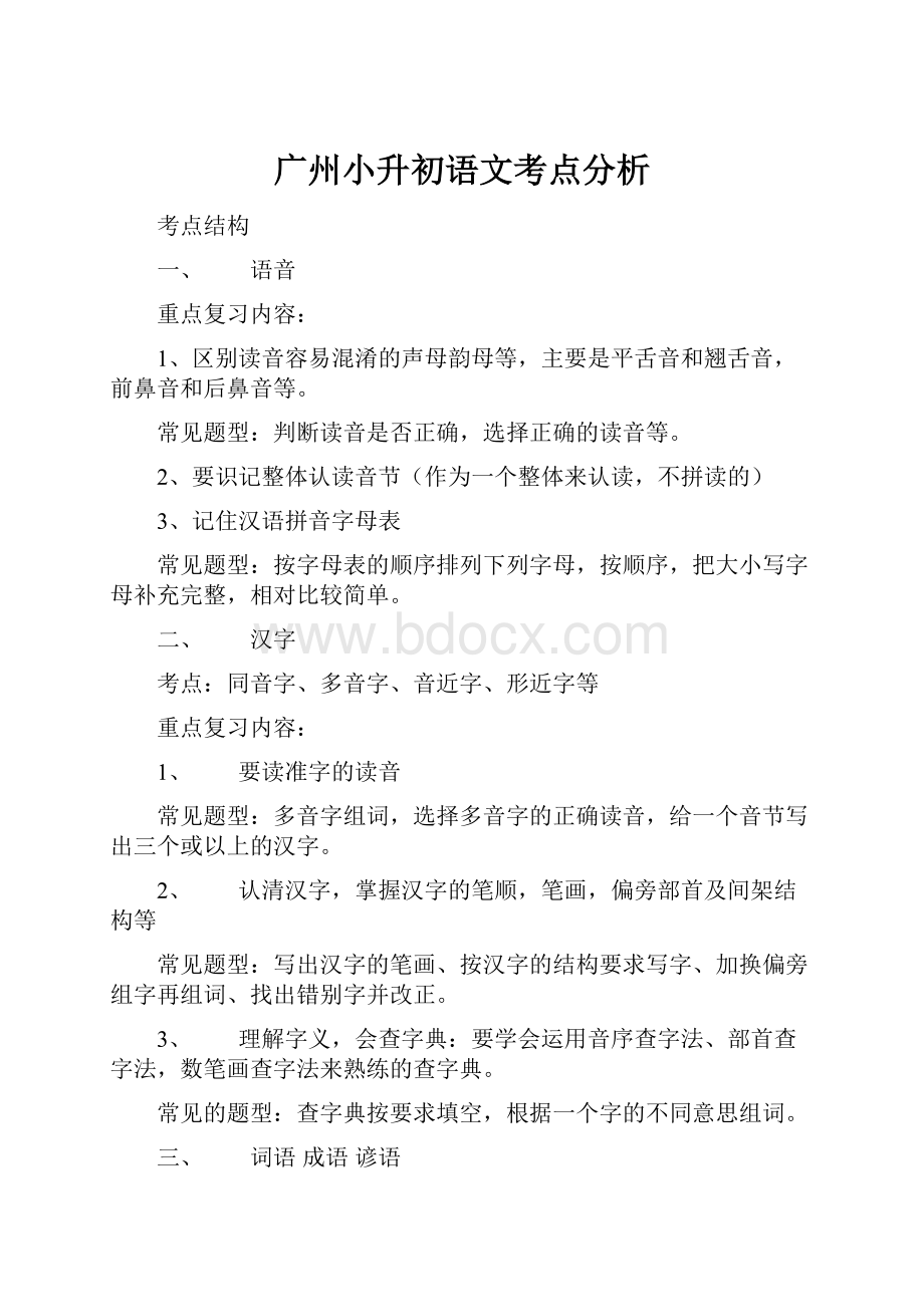 广州小升初语文考点分析.docx