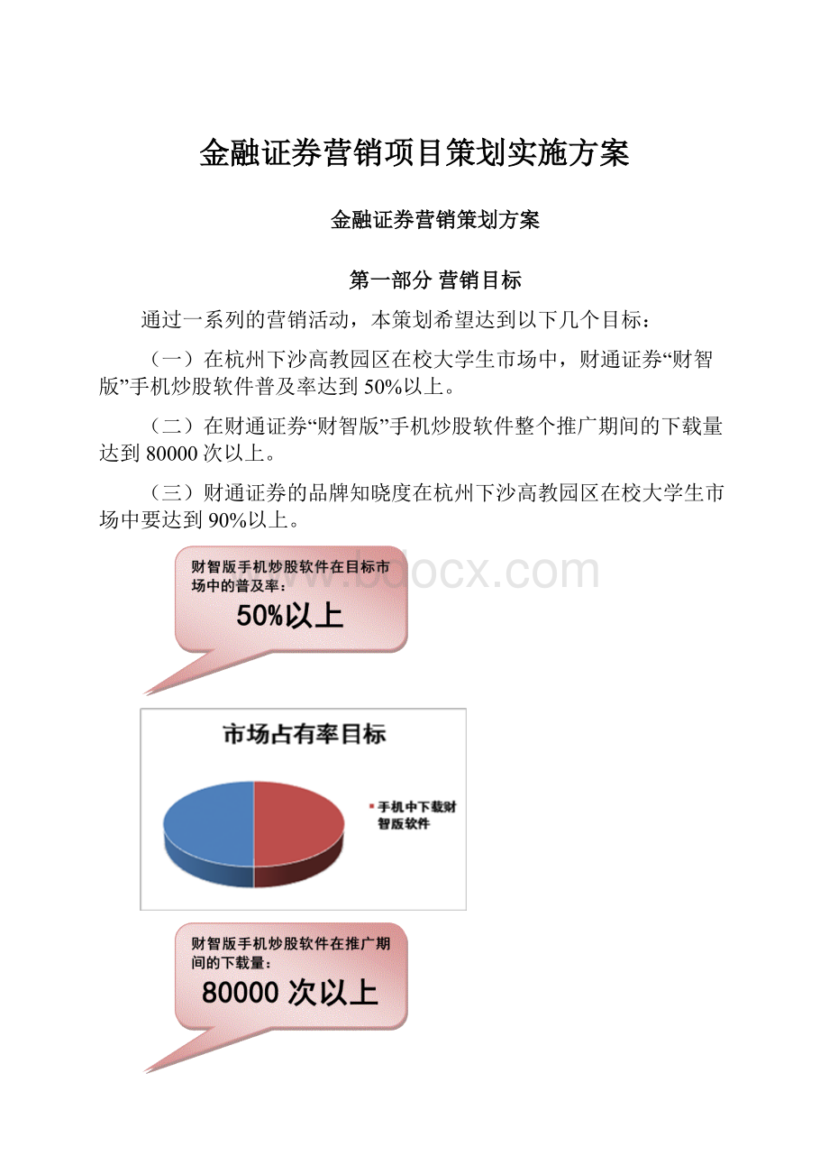 金融证券营销项目策划实施方案文档格式.docx