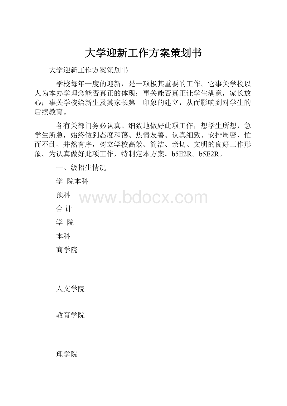 大学迎新工作方案策划书.docx_第1页