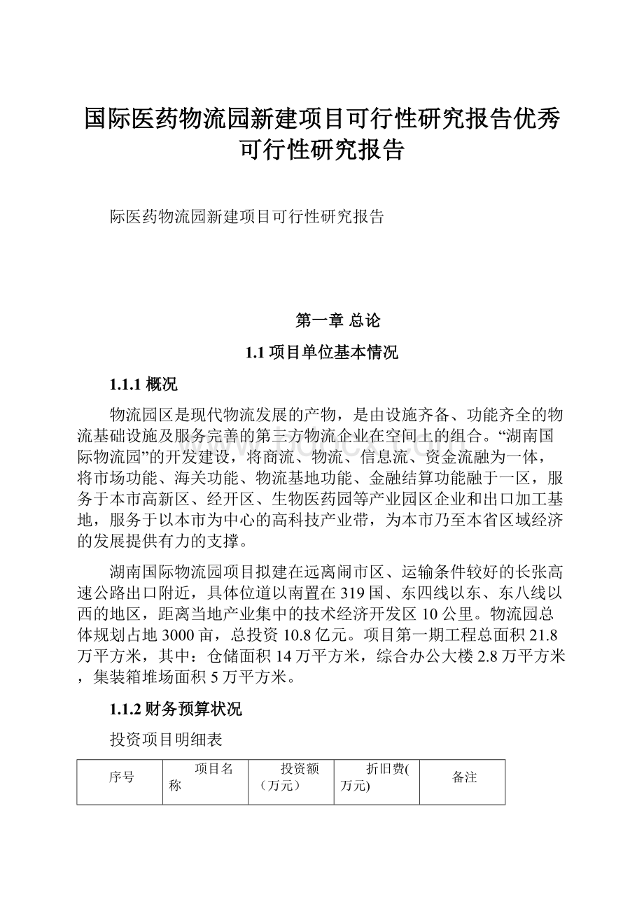 国际医药物流园新建项目可行性研究报告优秀可行性研究报告.docx_第1页