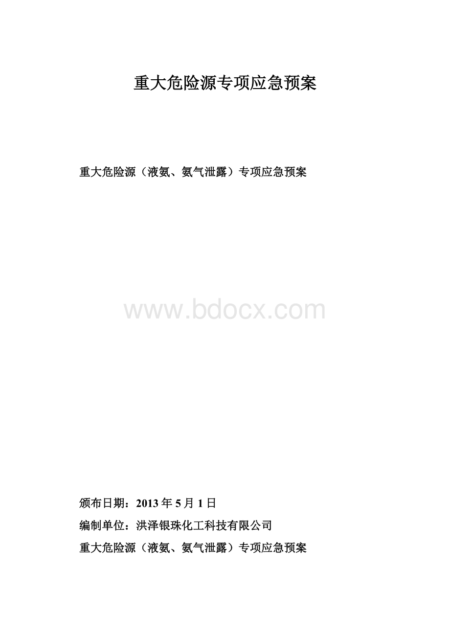 重大危险源专项应急预案Word格式.docx