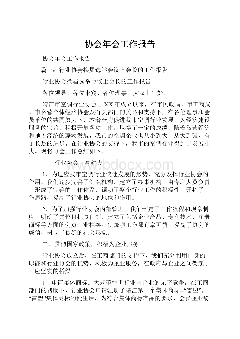 协会年会工作报告Word下载.docx