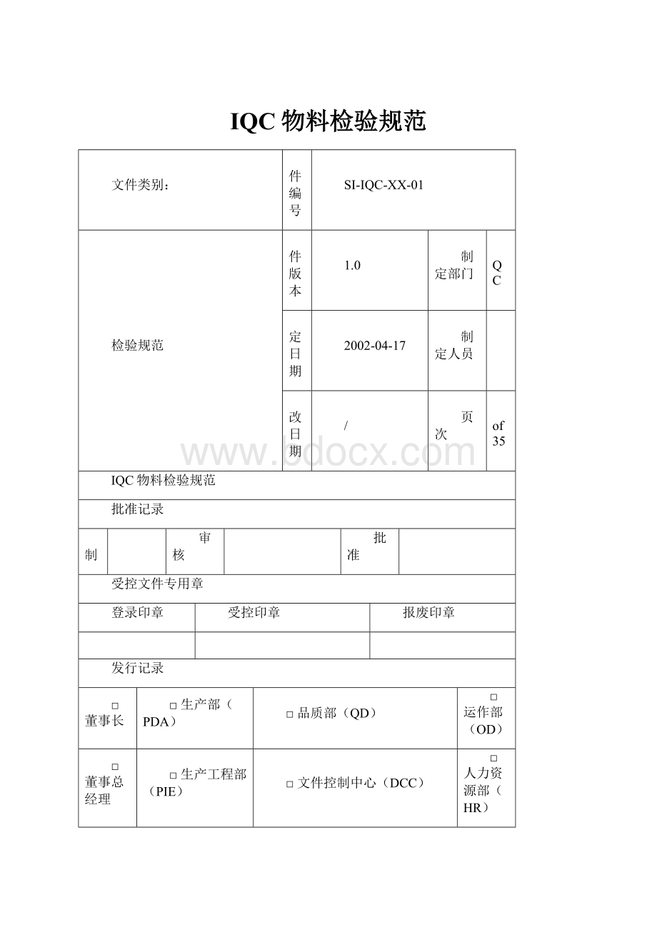 IQC物料检验规范Word文件下载.docx_第1页