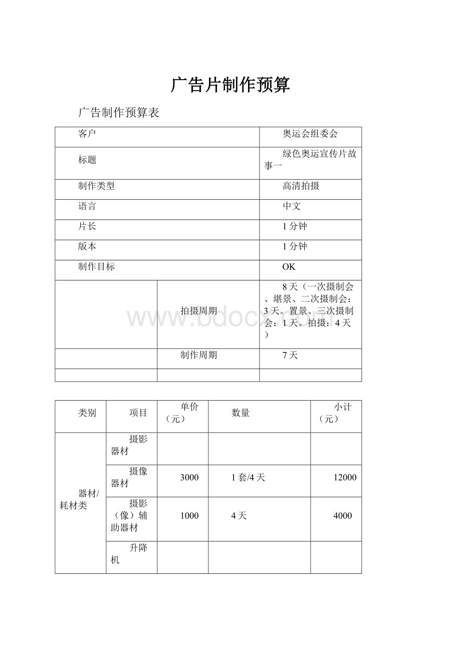 广告片制作预算.docx_第1页