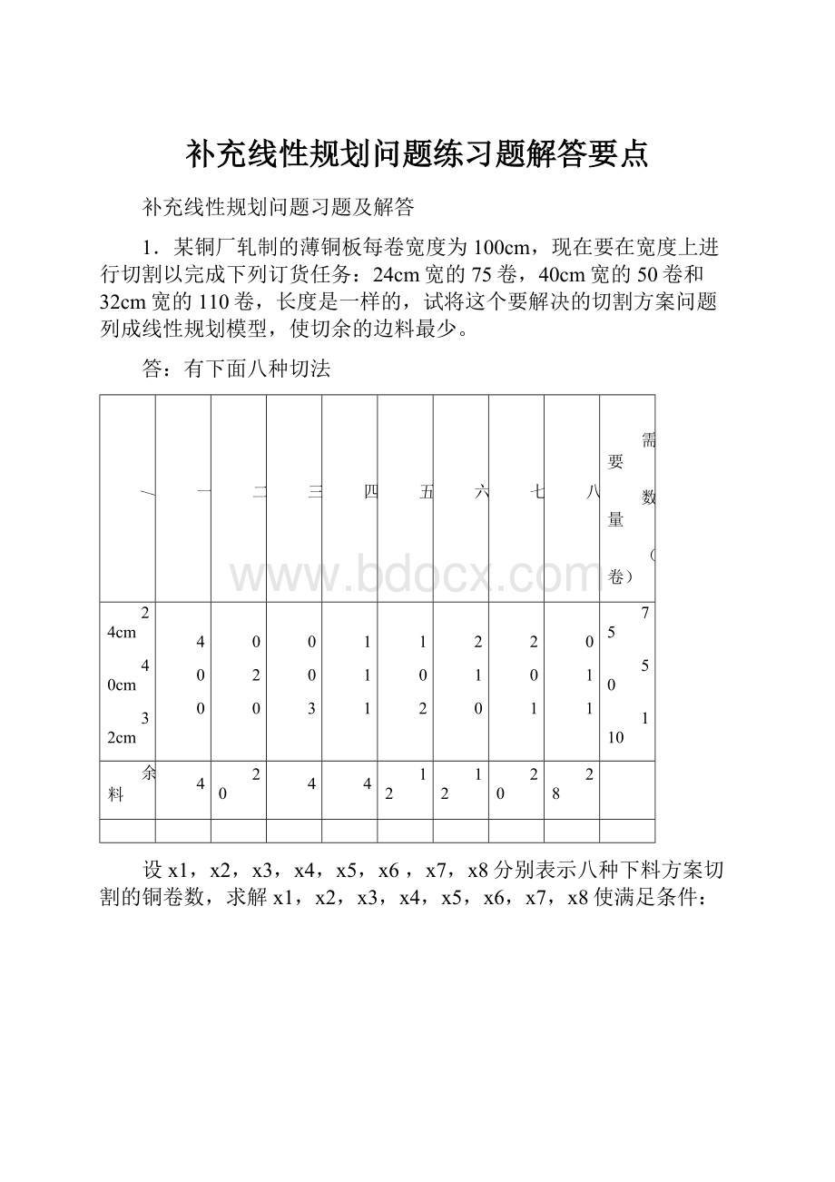 补充线性规划问题练习题解答要点.docx