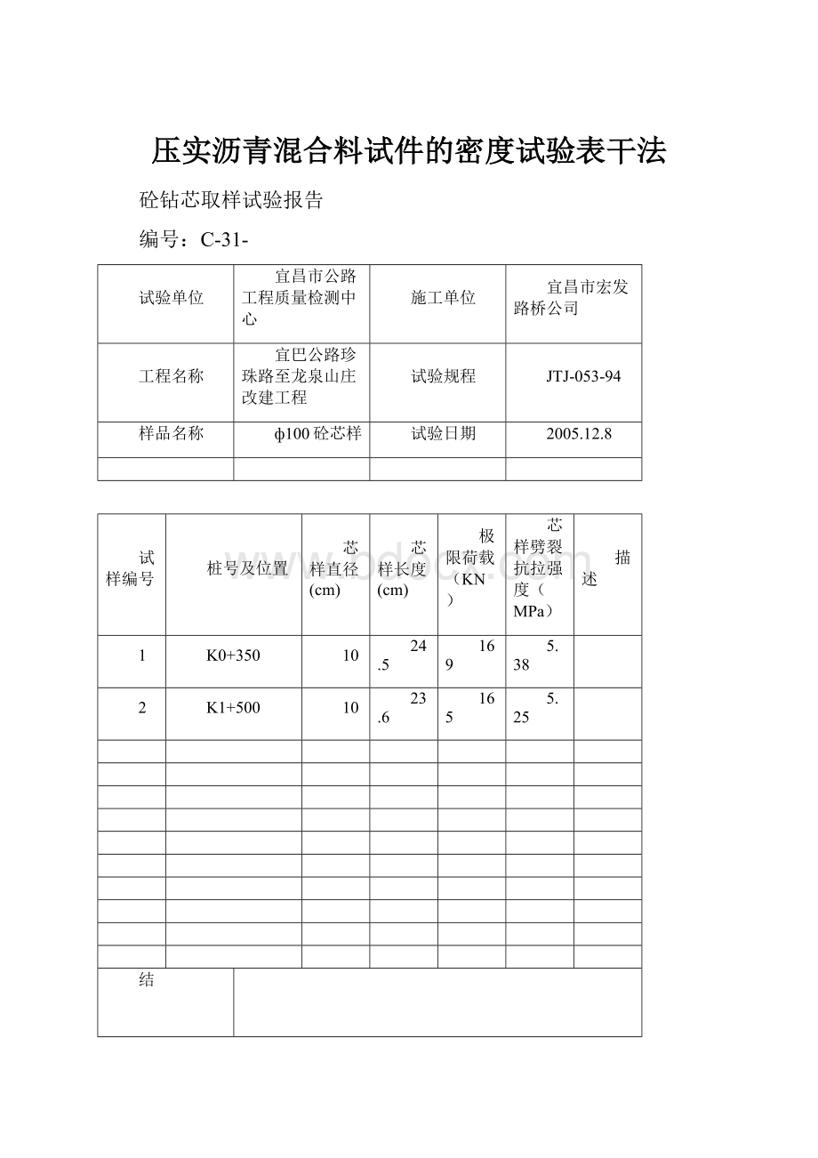 压实沥青混合料试件的密度试验表干法.docx