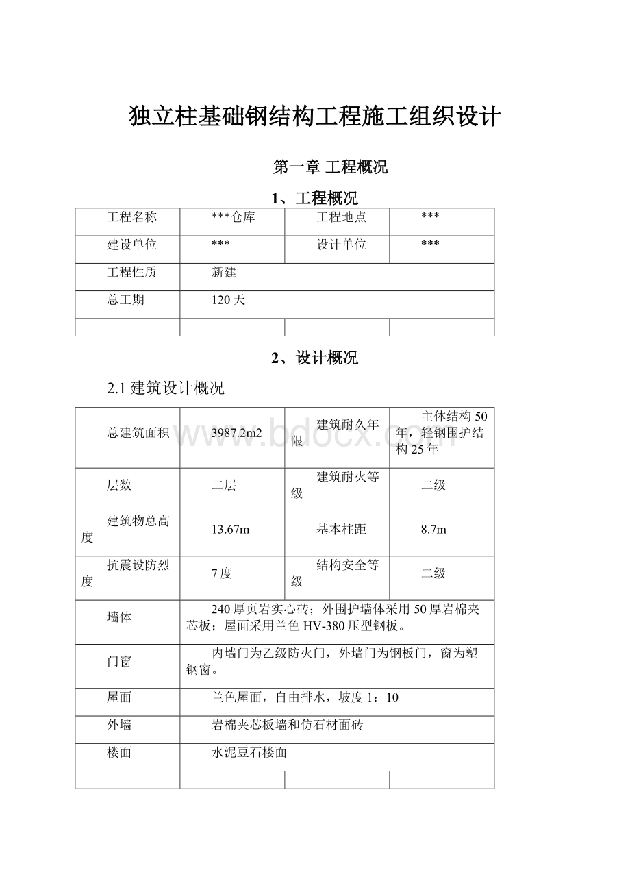 独立柱基础钢结构工程施工组织设计.docx_第1页