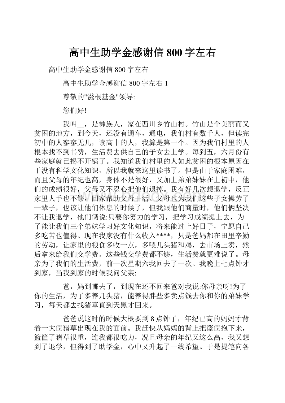 高中生助学金感谢信800字左右.docx