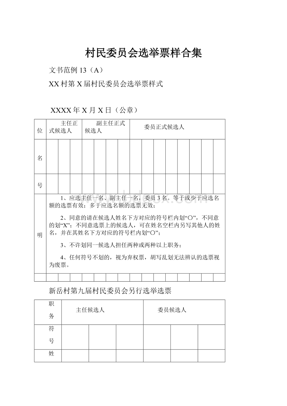 村民委员会选举票样合集.docx