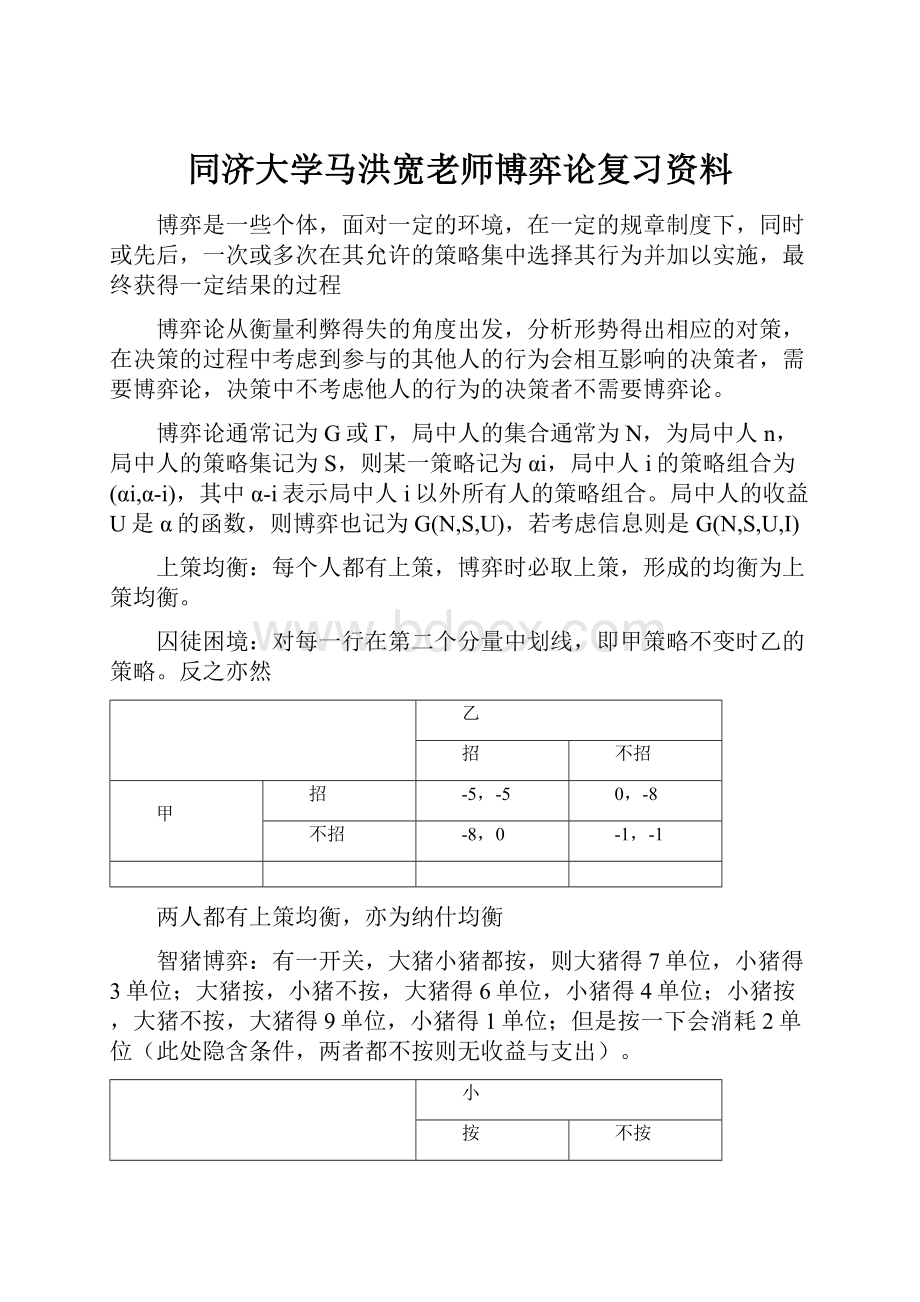 同济大学马洪宽老师博弈论复习资料.docx_第1页