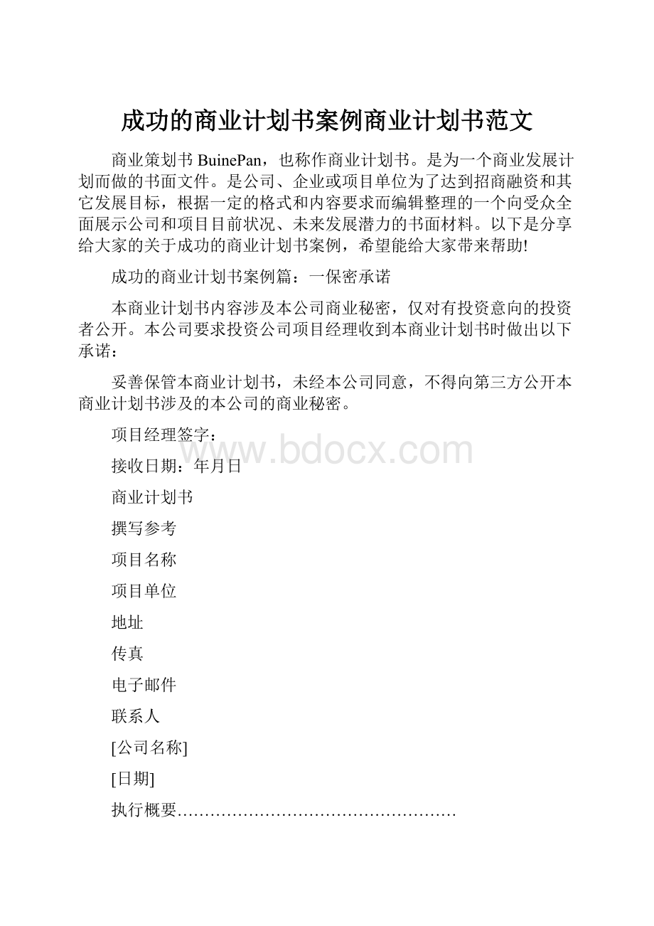 成功的商业计划书案例商业计划书范文Word格式.docx