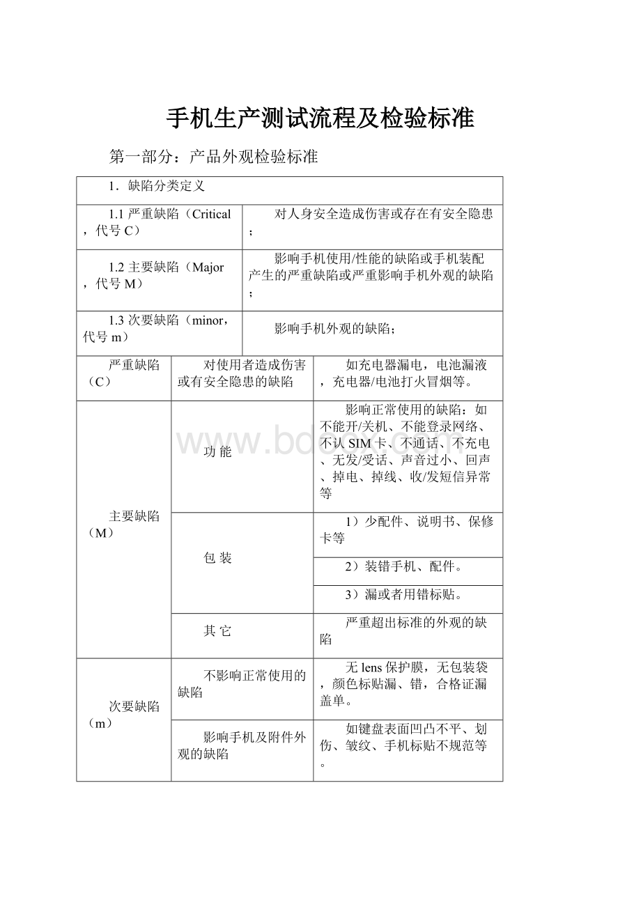 手机生产测试流程及检验标准.docx_第1页