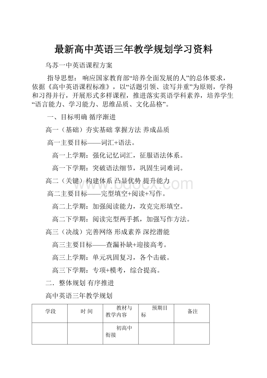 最新高中英语三年教学规划学习资料.docx