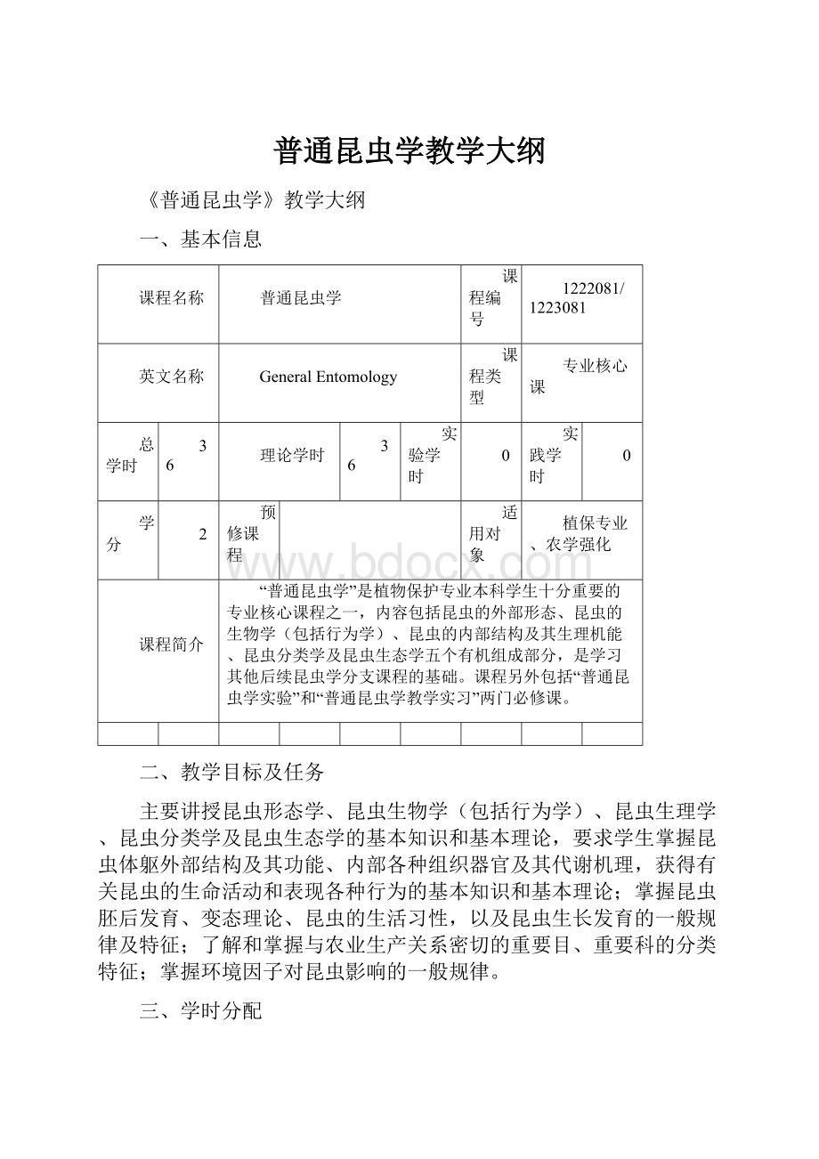 普通昆虫学教学大纲.docx_第1页