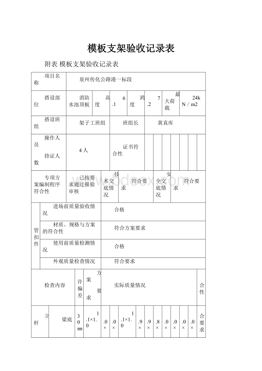 模板支架验收记录表.docx_第1页