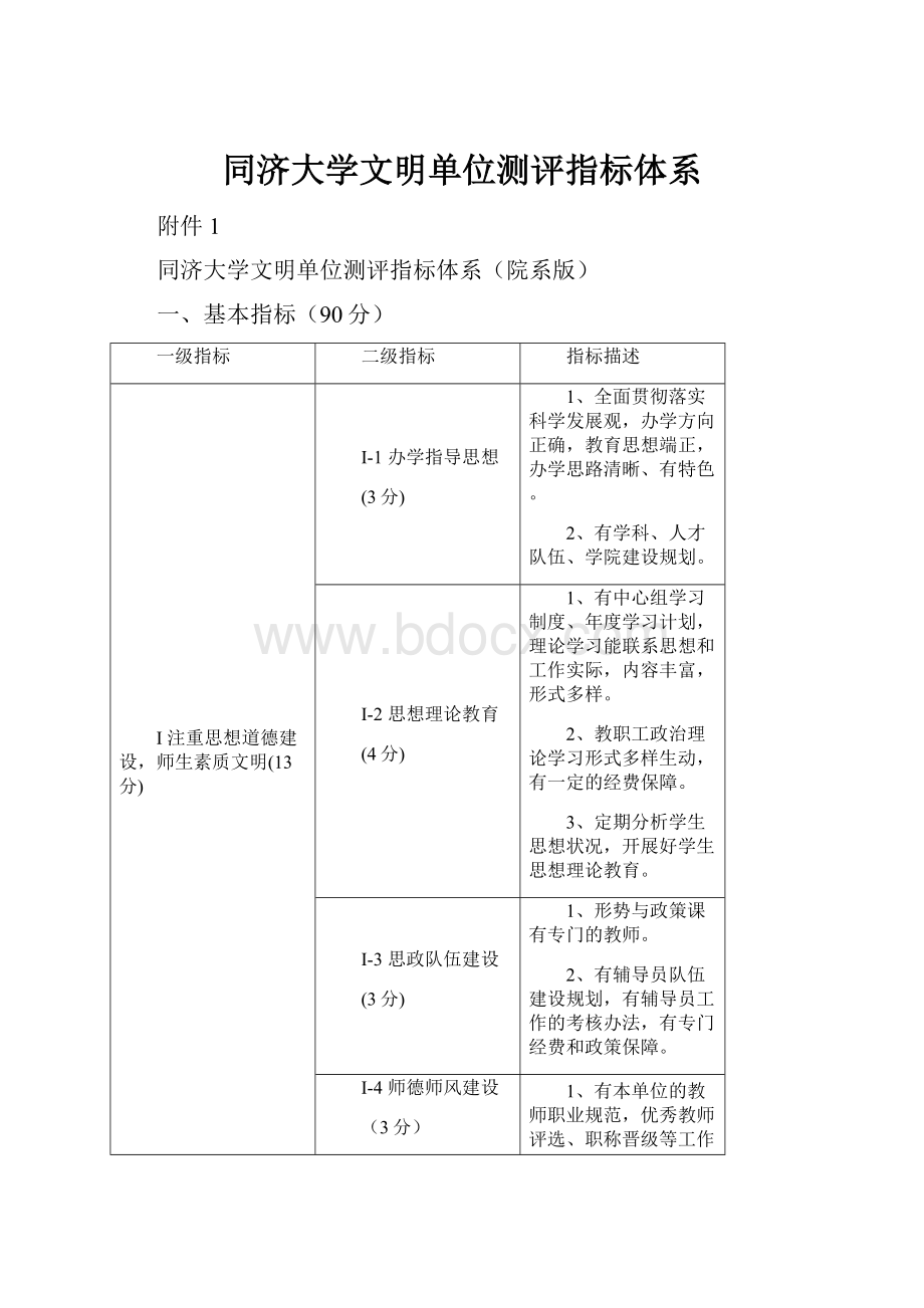 同济大学文明单位测评指标体系.docx