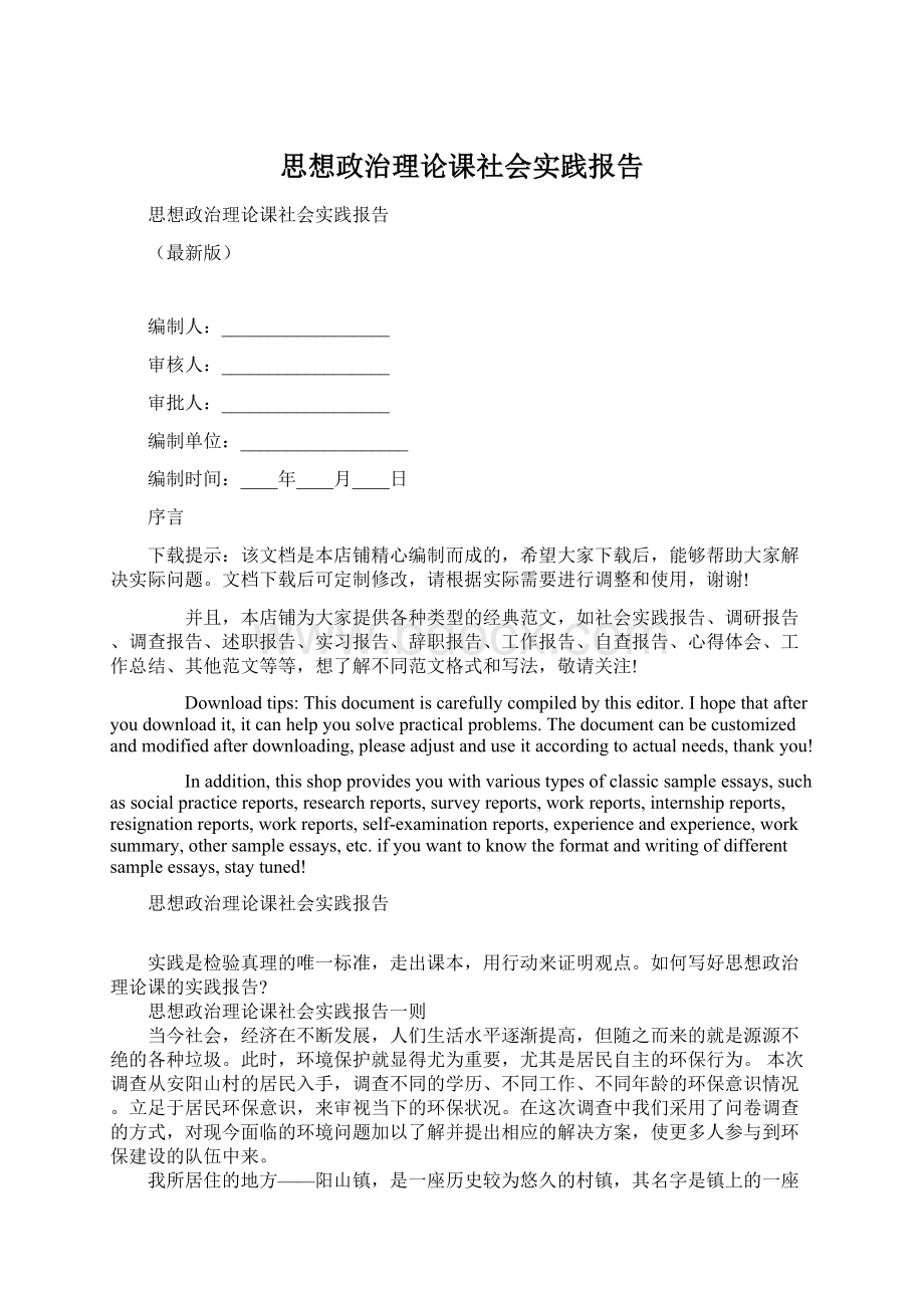 思想政治理论课社会实践报告文档格式.docx