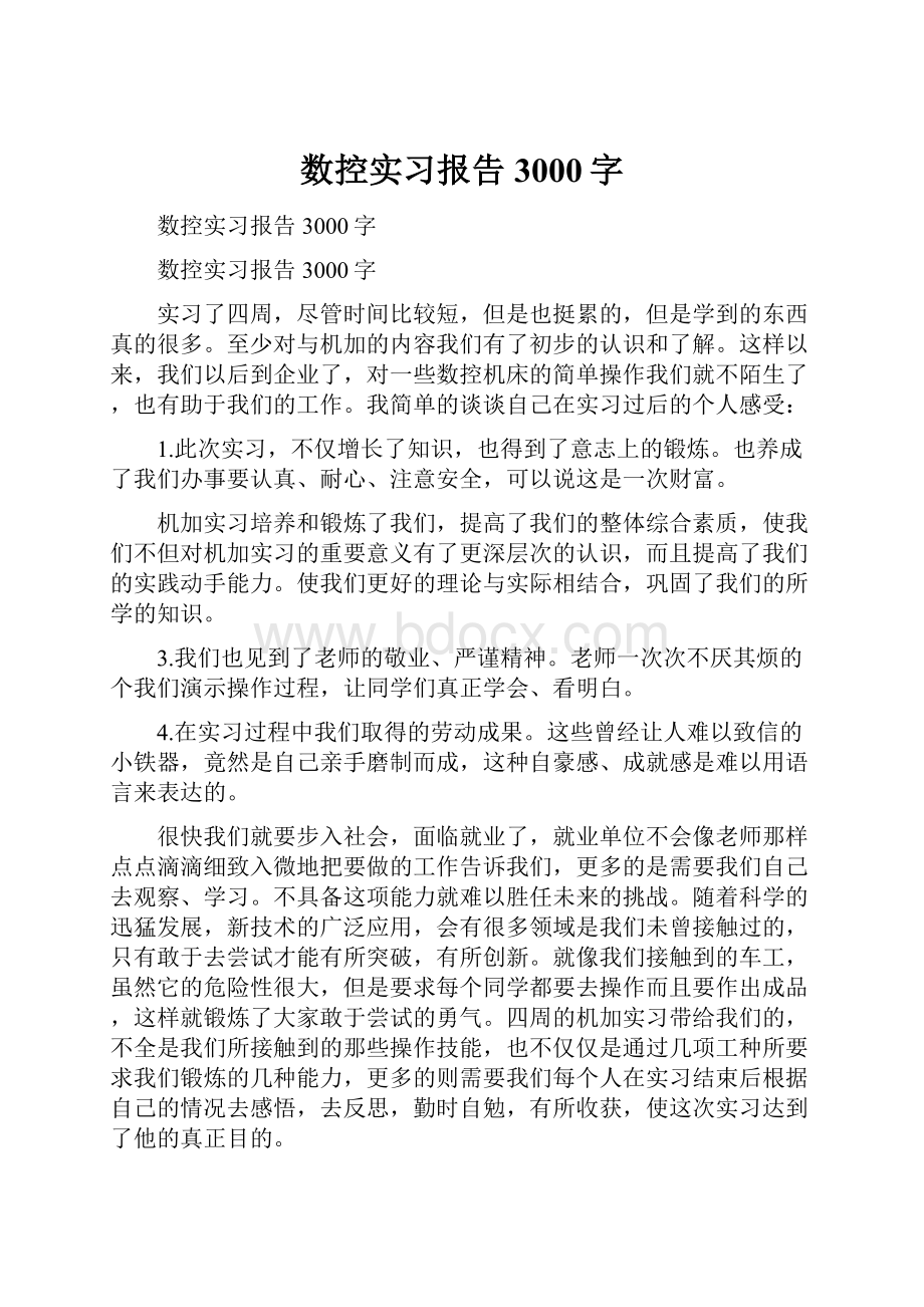 数控实习报告3000字.docx_第1页