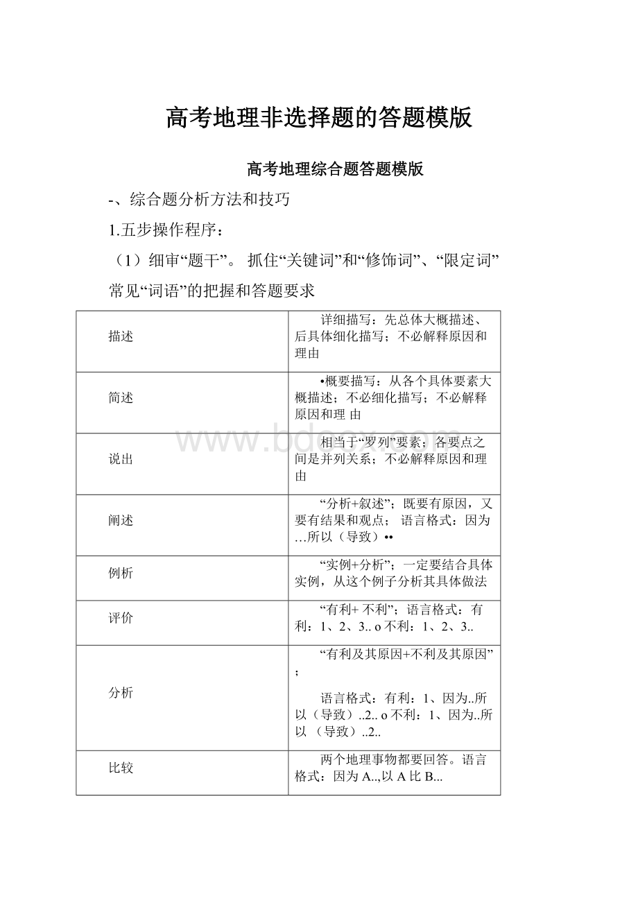 高考地理非选择题的答题模版.docx