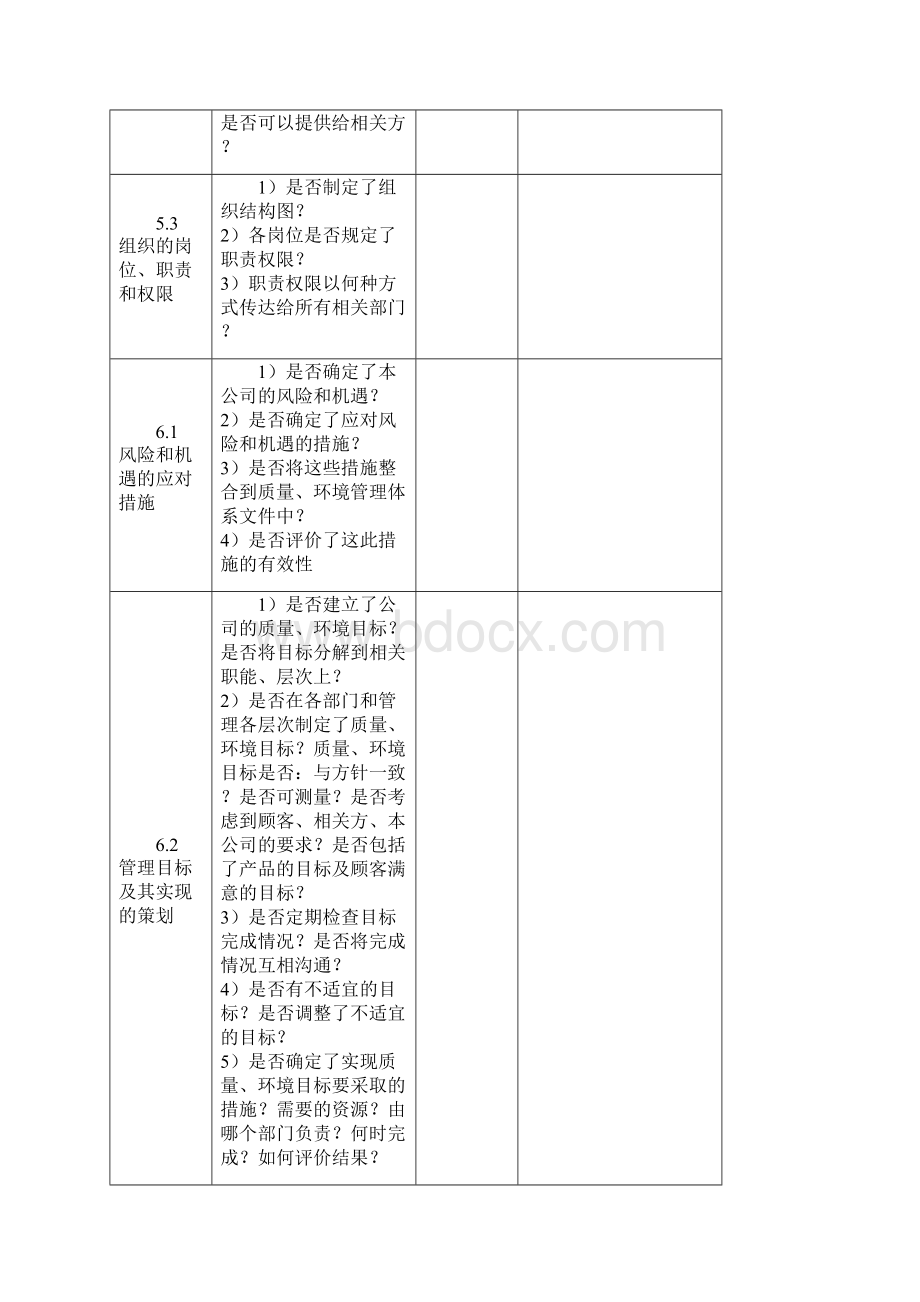 ISO9001ISO14001质量和环境管理体系各部门内审检查表文档格式.docx_第3页