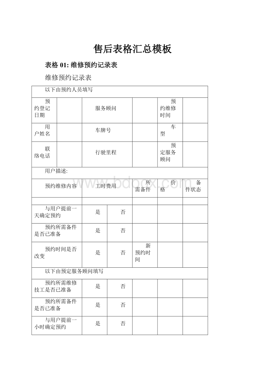 售后表格汇总模板Word文档格式.docx