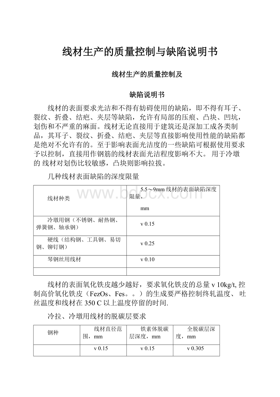 线材生产的质量控制与缺陷说明书Word格式文档下载.docx