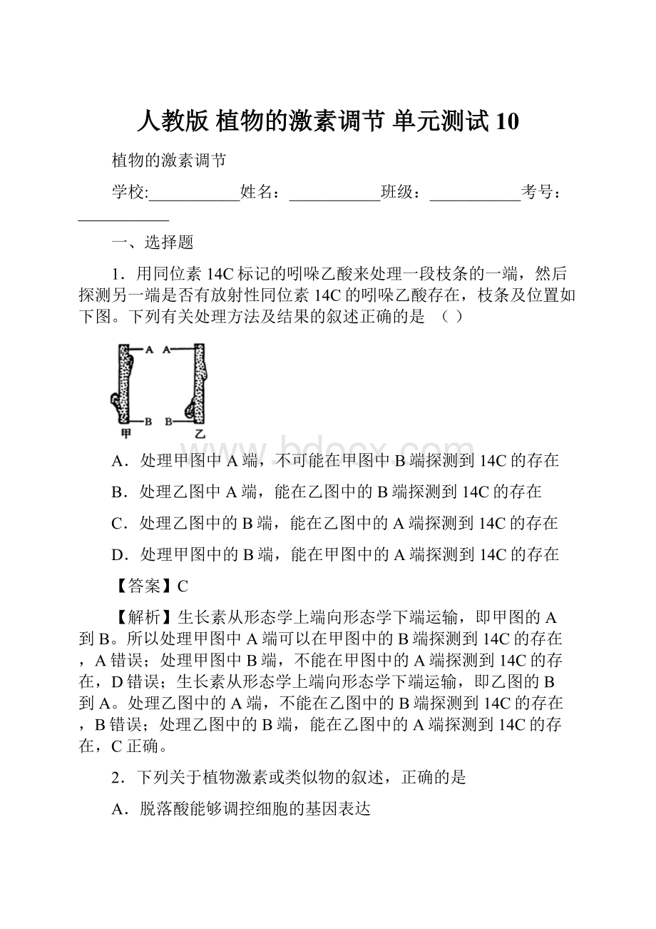 人教版 植物的激素调节 单元测试 10.docx