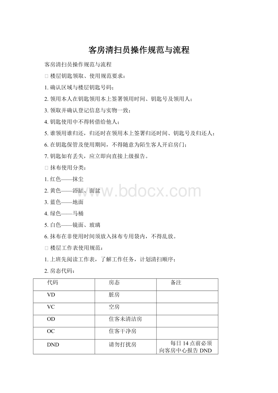 客房清扫员操作规范与流程Word下载.docx