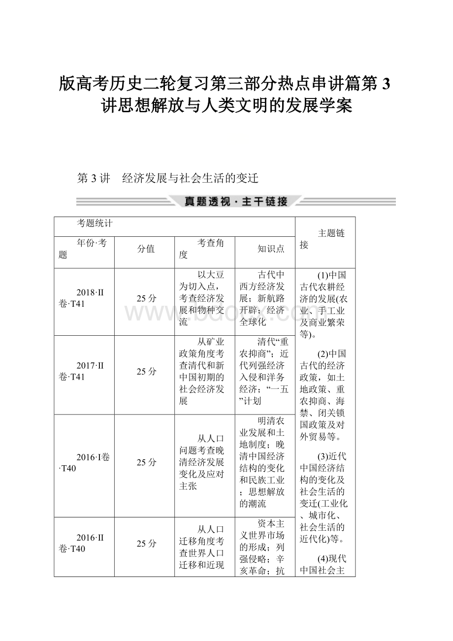 版高考历史二轮复习第三部分热点串讲篇第3讲思想解放与人类文明的发展学案.docx_第1页