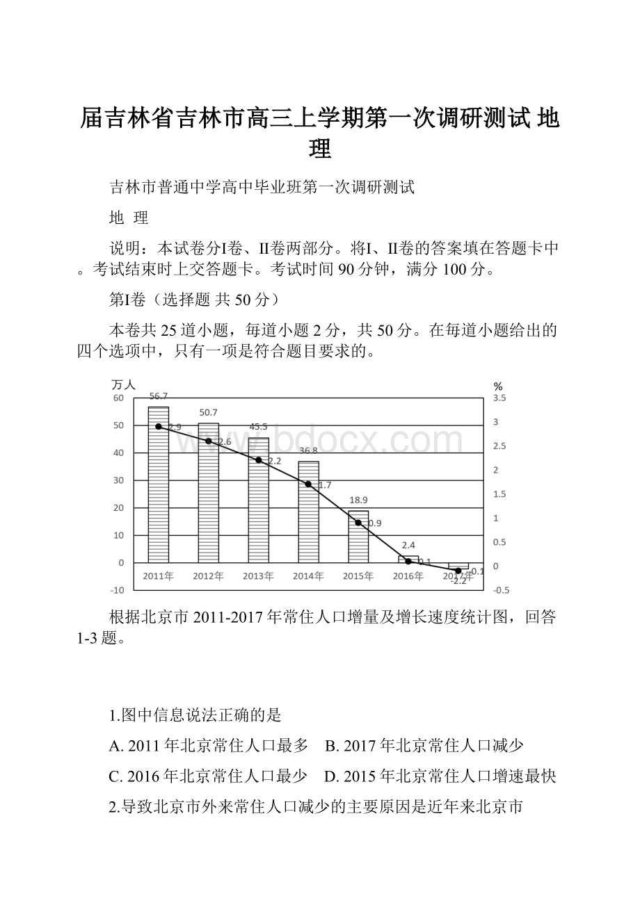 届吉林省吉林市高三上学期第一次调研测试 地理.docx