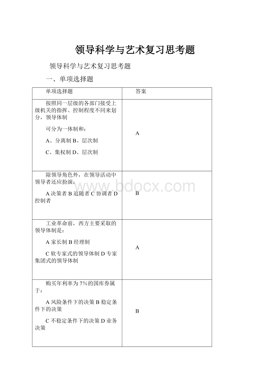 领导科学与艺术复习思考题.docx_第1页