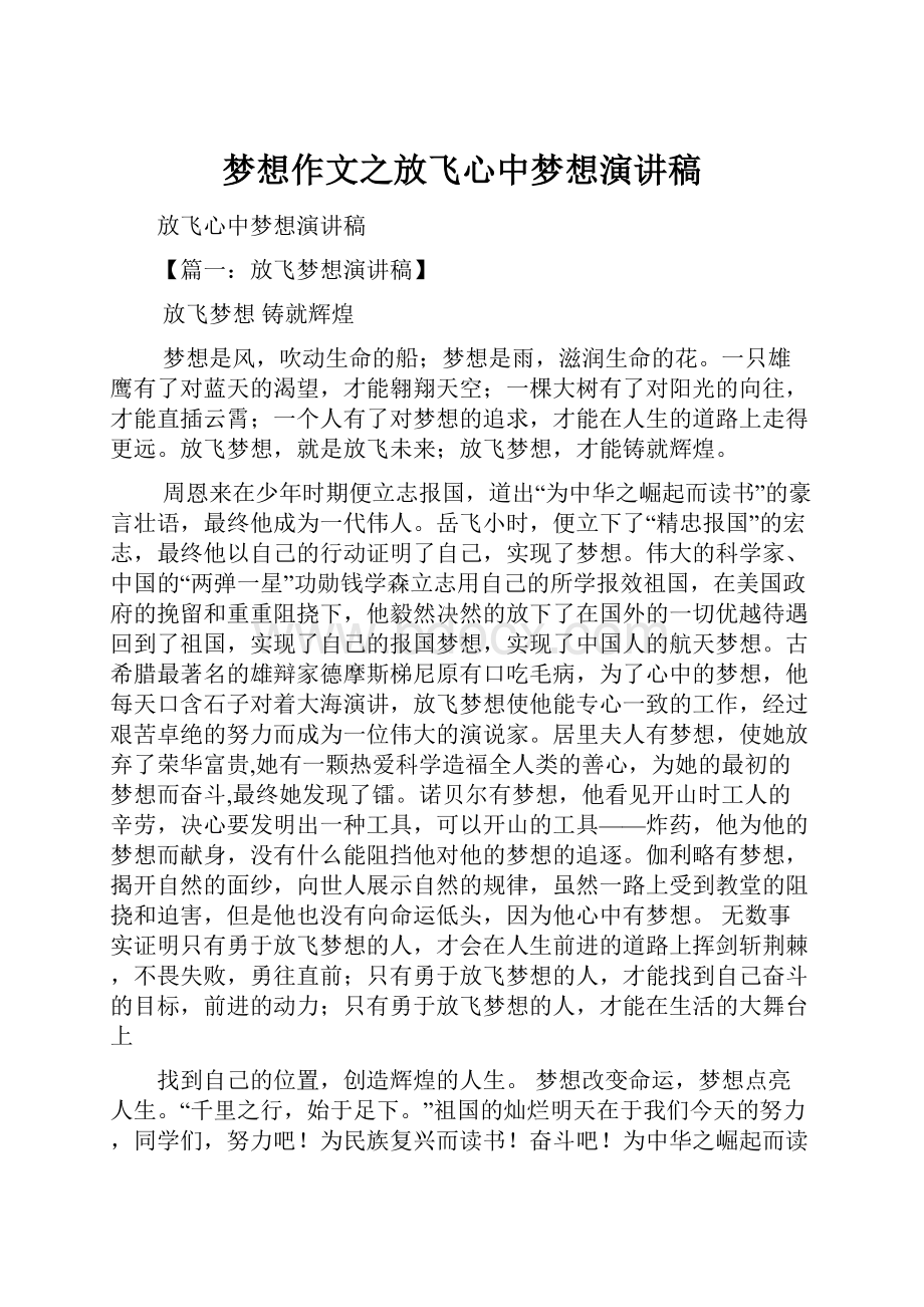 梦想作文之放飞心中梦想演讲稿.docx_第1页