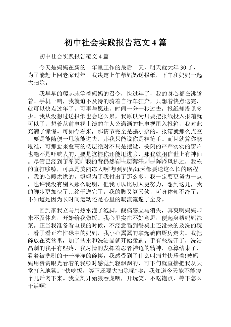 初中社会实践报告范文4篇Word格式文档下载.docx