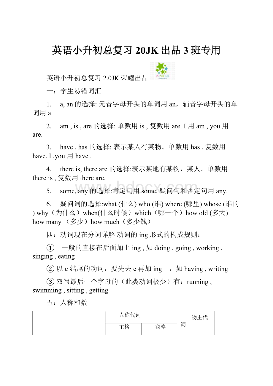 英语小升初总复习20JK出品3班专用.docx