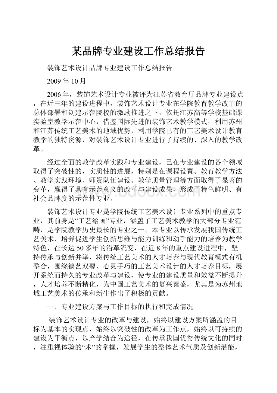 某品牌专业建设工作总结报告Word下载.docx