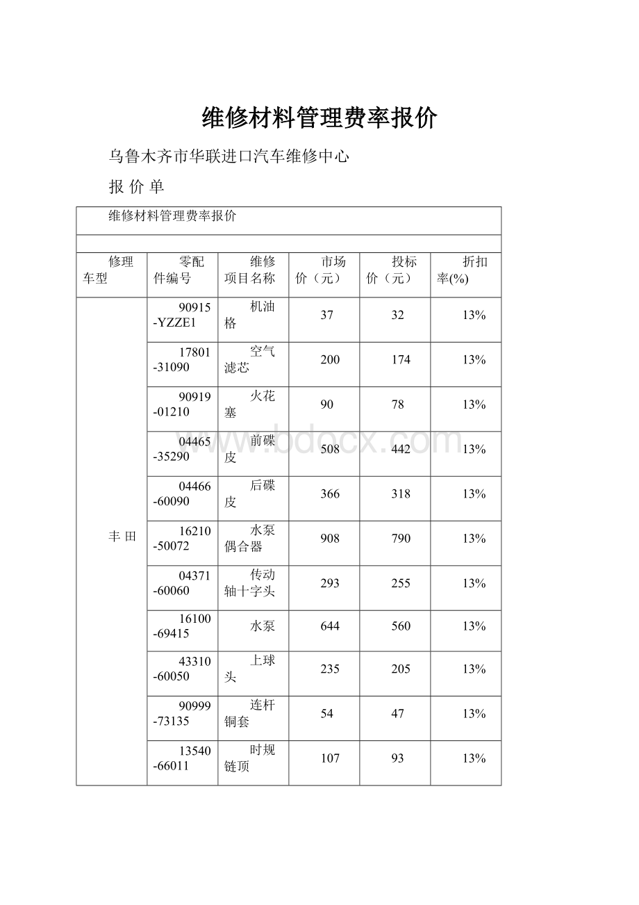 维修材料管理费率报价.docx_第1页