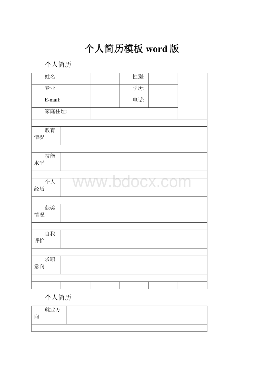 个人简历模板word版.docx_第1页