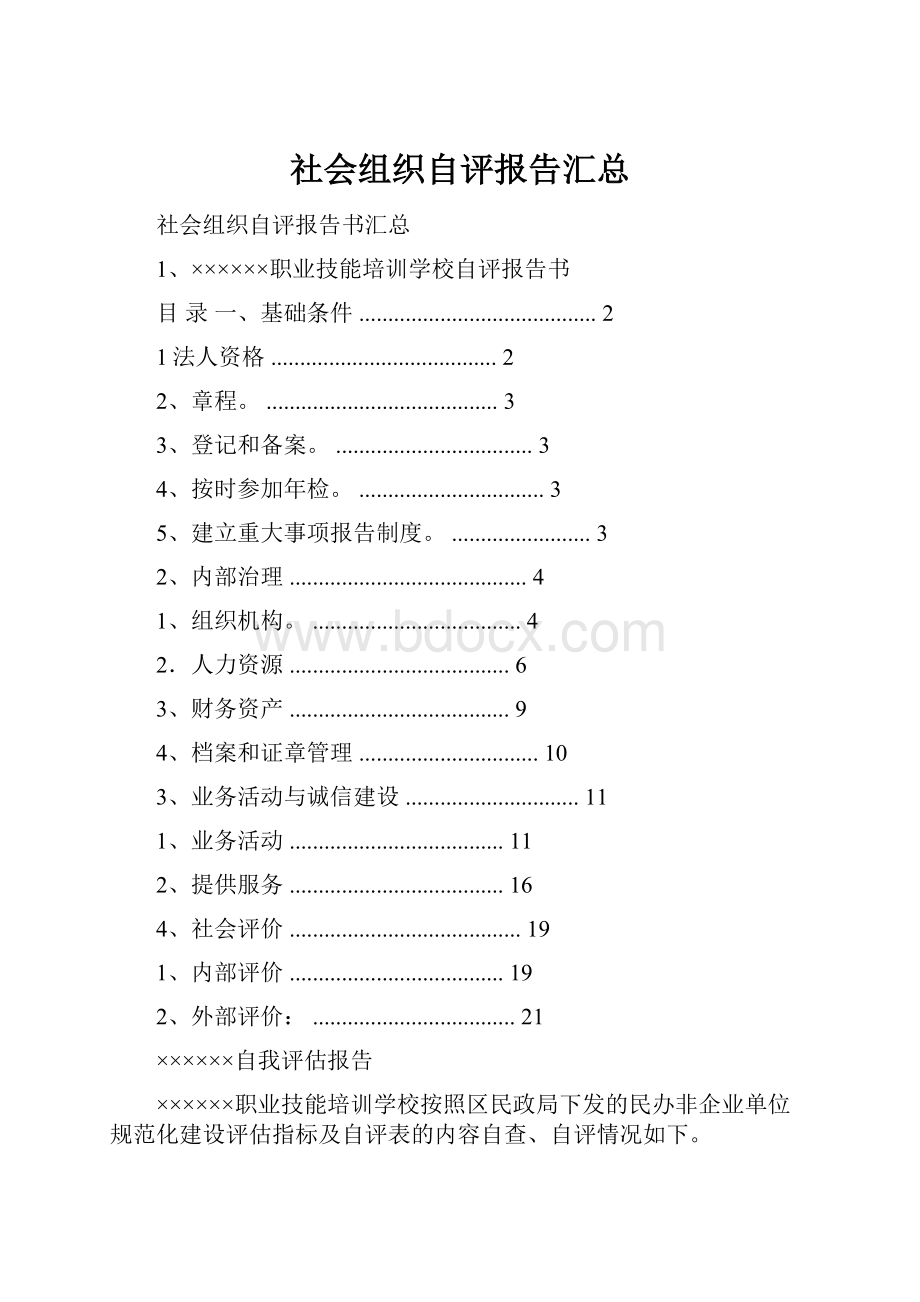 社会组织自评报告汇总Word文件下载.docx