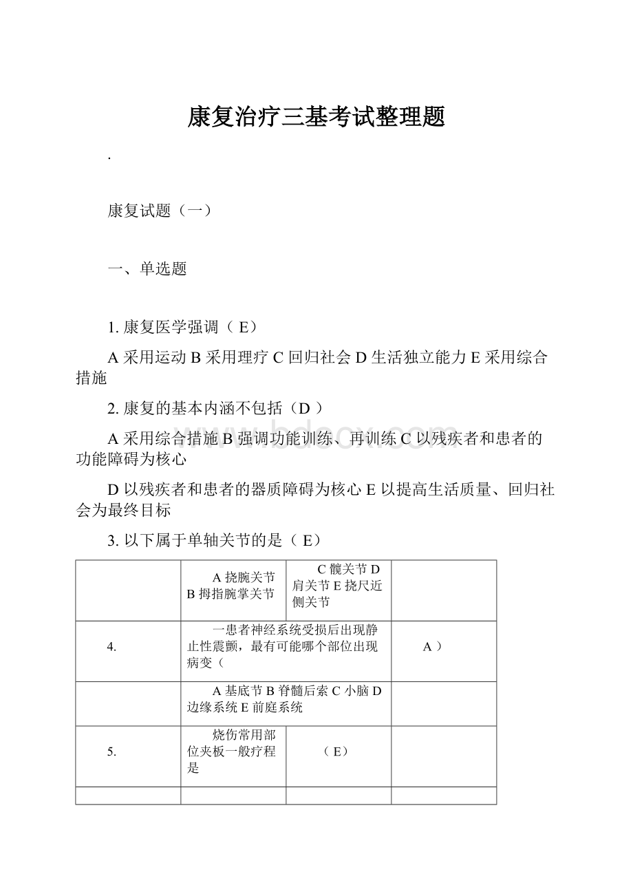 康复治疗三基考试整理题Word格式文档下载.docx