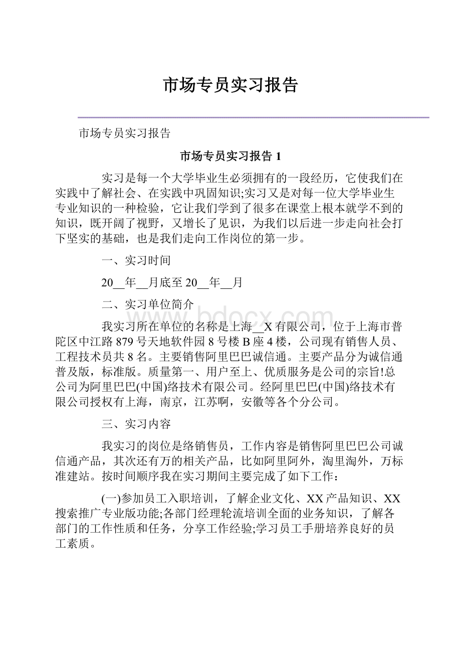 市场专员实习报告Word文档格式.docx