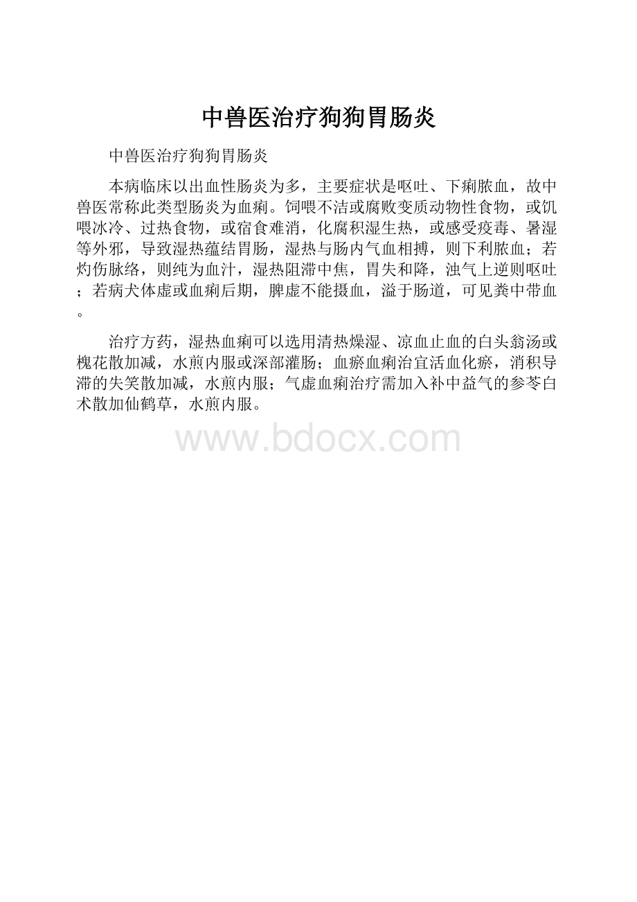 中兽医治疗狗狗胃肠炎.docx_第1页